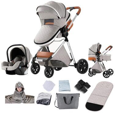Дитячий візок 3 в 1 Kinderwagen V9 Light Grey: універсальний, алюмінієвий, з реверсивним блоком