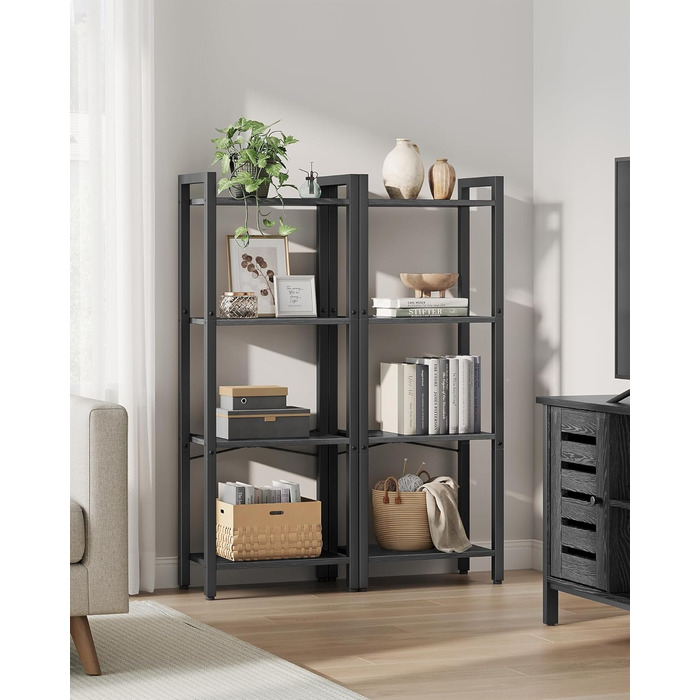 Стелаж VASAGLE Regal для книг, DVD та офісних документів, 4 яруси, 24x40x76,4 см, вінтажний коричнево-чорний колір (LLS098K02)
