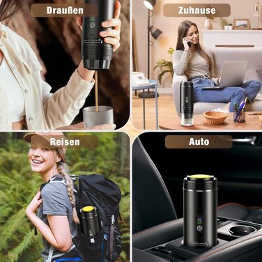 Міні кавомашина FNITAER для подорожей: 3-в-1, акумулятор, USB, капсули та мелена кава, для авто, кемпінгу, чорний