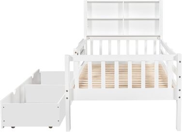 Дитяче ліжко Кiндербет 90x200 з шухлядами, полiцями та захистом, бiле. Ліжко-трансформер для підлітків, бiле, без матраца