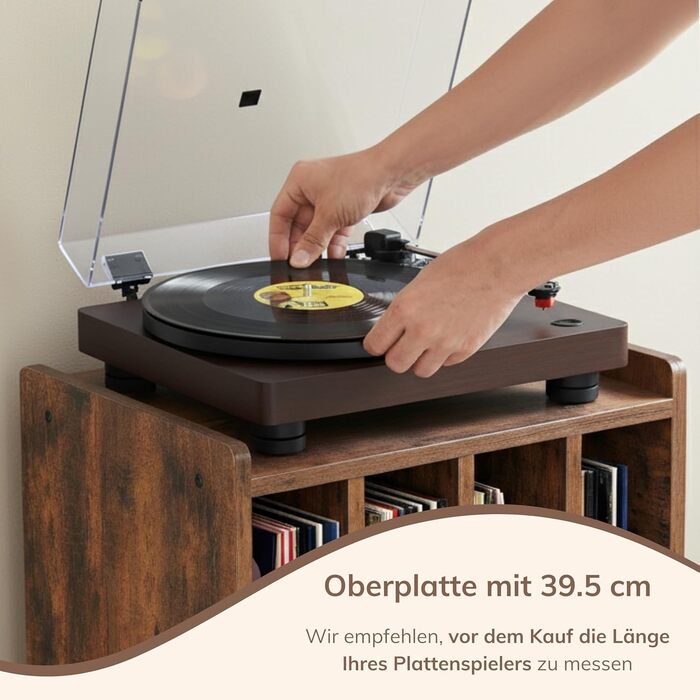 ACAZA: Стіл для програвача вінілових платівок з 4 відсіками – 66 x 40 x 30 см – Дерево та метал (Вінтаж, Колір: Коричневий)