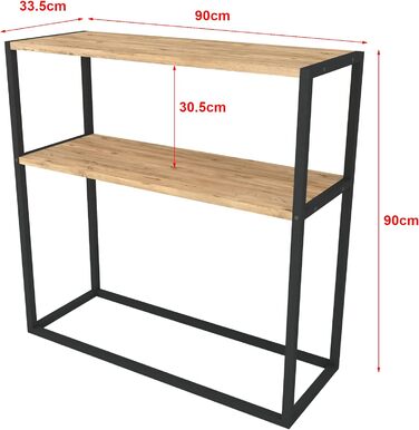 Консольний стіл Hemsedal Журнальний столик з 2 полицями з металу та ДСП Полиця для зберігання 90 х 90 х 33,5 см Стіл для передпокою Вхідний стіл в промисловому дизайні (дуб)