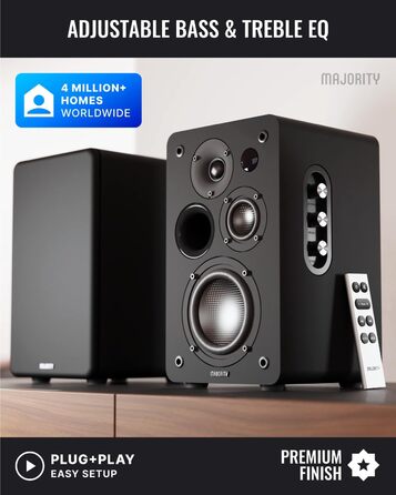 Активні Bluetooth-колонки Majority D100X 100W, вуглецеві драйвери, HDMI ARC, RCA, Optical, Phono, AUX, чорні