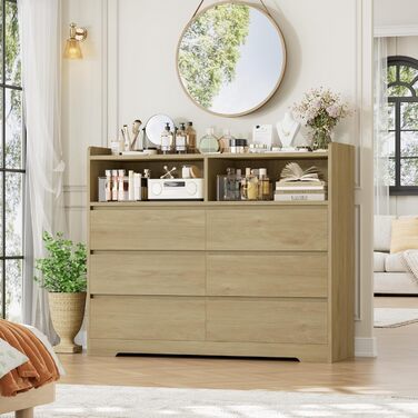 Комод FOREHILL з 6 висувними ящиками, 120 см, колір дуб - комод-тумба для спальні, вітальні, передпокою, 120x40x100 см