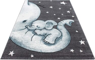 Домашній дитячий килим з коротким ворсом у вигляді слона для мами, дитяча кімната, дитяча кімната, сірий, синій, в дрібну клітку, розмір (120 см в діаметрі)