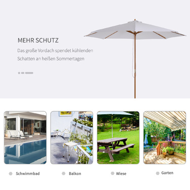 Outsunny Parasol Wood 300 см Дерев'яна парасолька Садова парасолька Балконна парасолька бамбуковий кремовий білий