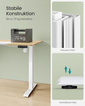 SONGMICS Регульований стіл, електричний, з пам'яттю 4 положень, 160 x 70 см, вінтажний коричневий + матовий білий, LSD026X01