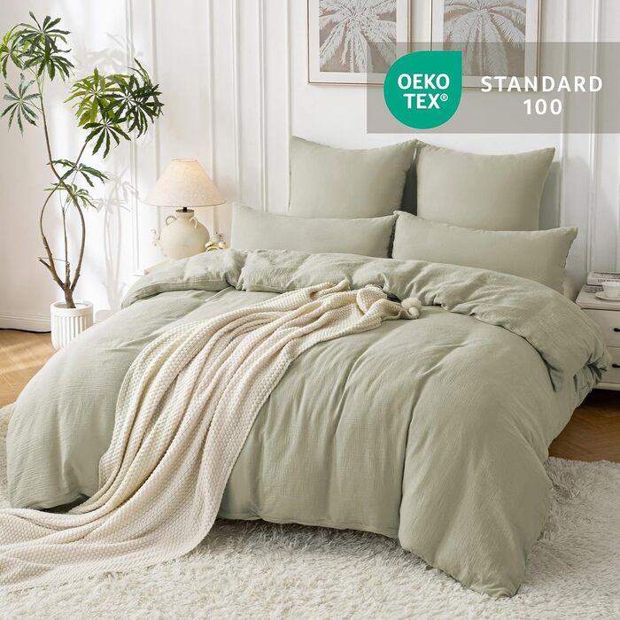 Набір постільної білизни SOULFUL з мусліну 200x200, бавовна, 2 шт. (простирадло 135x200 см, 2 наволочки 80x80 см), з блискавкою, ÖKO-TEX, Небесно-зелений