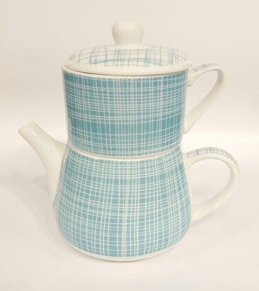 Чай для одного 'Nippon порцеляновий бірюзовий з білими лініями/лініями