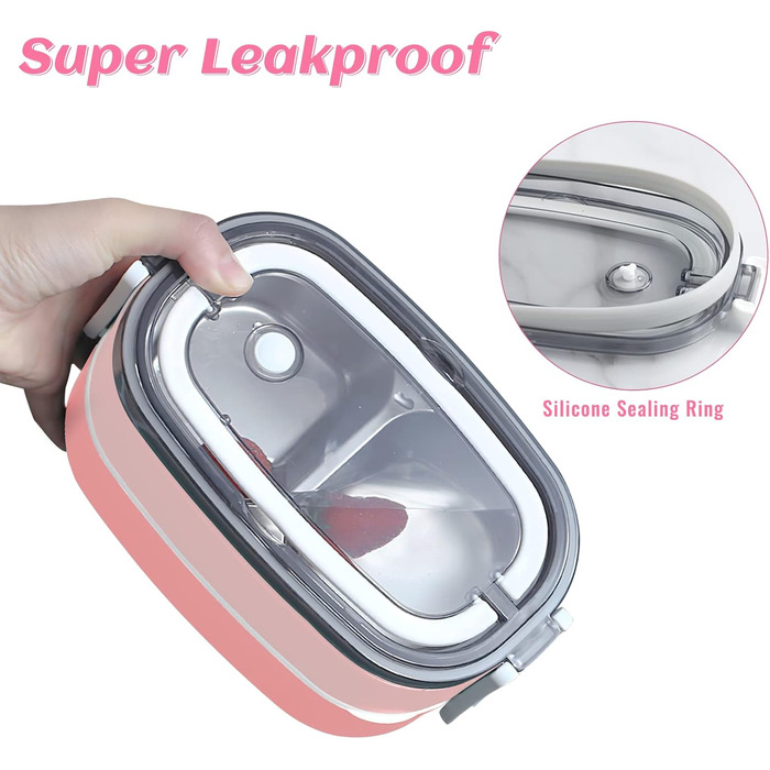 Ланчбокс дорослий та дитячий з сумкою, 3 відділи, витоки неможливі, для мікрохвильовки, бенто-бокс для роботи, школи, пікніка, подорожей (рожевий)