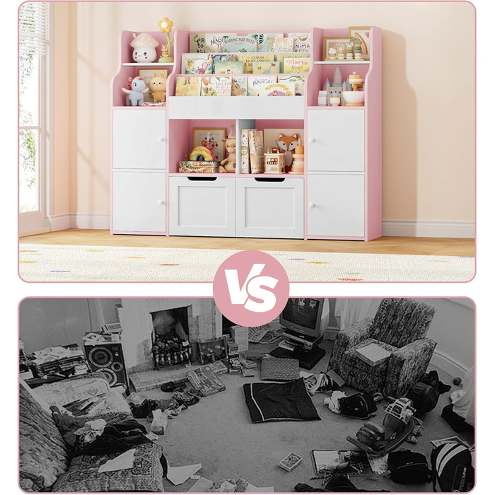 FOREHILL Дитяча полиця-стелаж для іграшок та книг у кімнату з дерева, рожева, 122 x 30 x 100 см