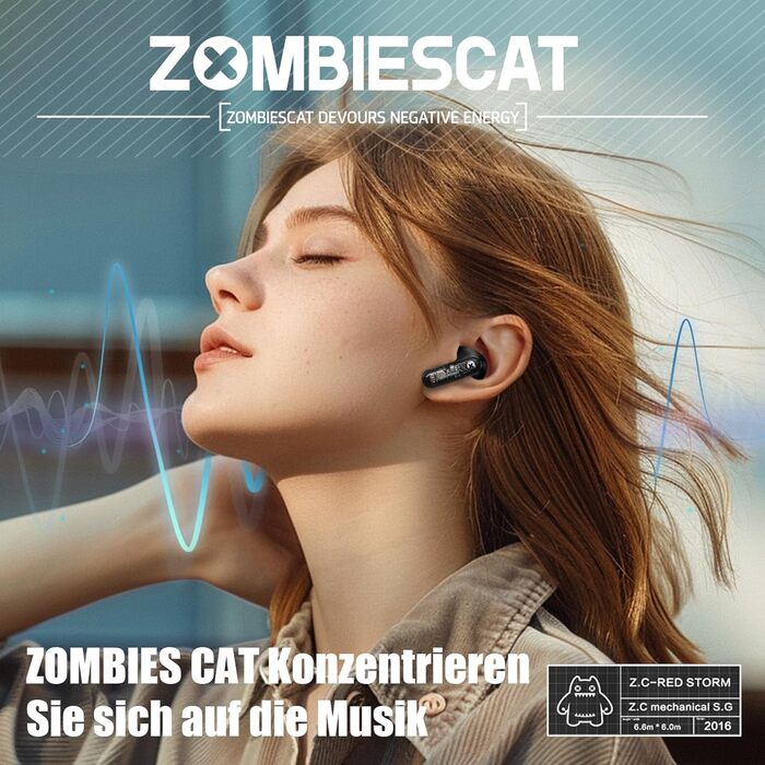 Навушники-вкладиші ZOMBIES CAT Bluetooth 5.3, HiFi стерео, сенсорний, світлові ефекти, чорний, IOS/Android