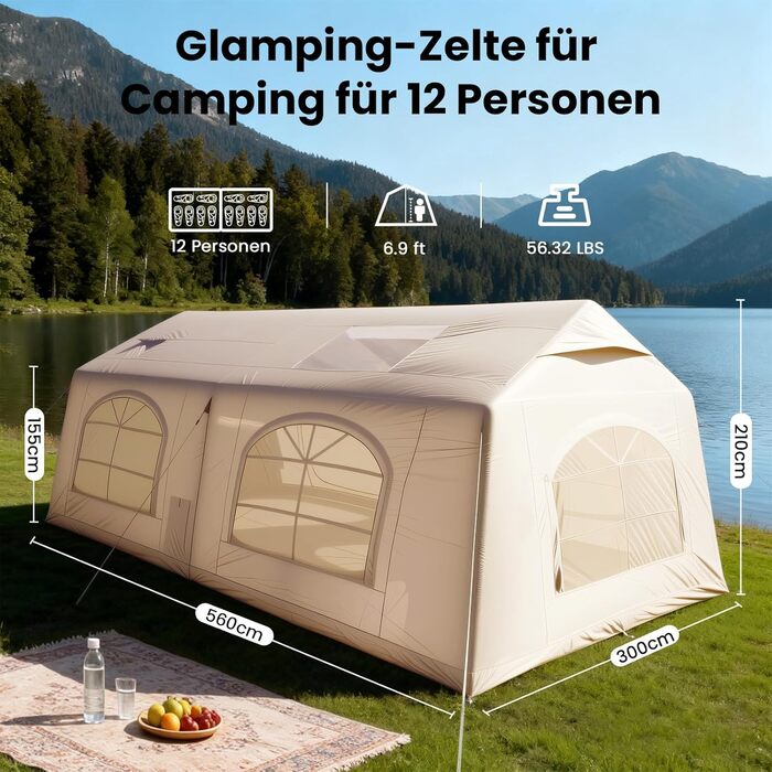 Надувний намет для кемпінгу Oxford 12 осіб - Водонепроникний, Air Glamping намет для відпочинку на природі