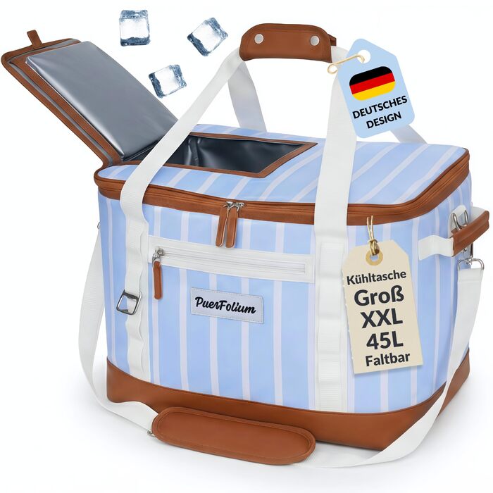 Термосумка-холодильник велика 45л XXL блакитна для пікніка, пляжу, авто, кемпінгу. Ізотермічна сумка-холодильник, складана, ретро