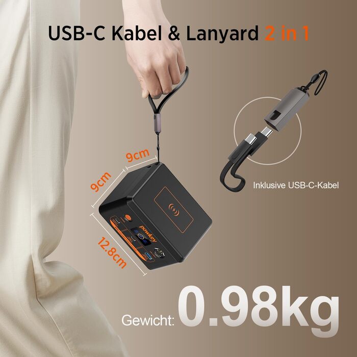 Портативна електростанція POWKEY 30000mAh з LiFePO4 акумулятором, 100W USB-C, LED-ліхтар для ноутбуків, iPhone, MacBook, Samsung та інших пристроїв