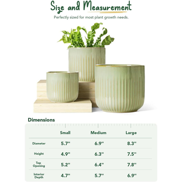 Набір горщиків для квітів LE TAUCI 3шт, кераміка, 21+17+14 см, з дренажними отворами