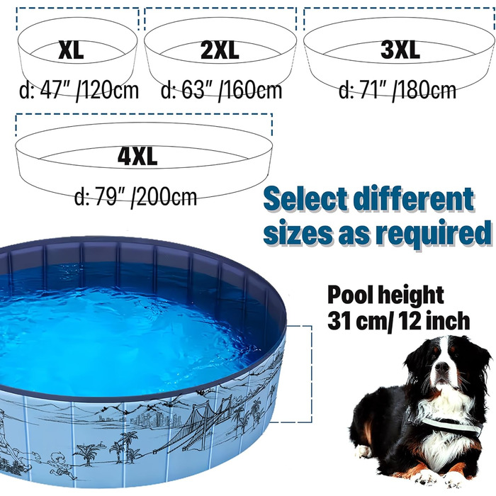 Складний і портативний басейн для собак, 160-сантиметровий дитячий басейн для собак Ванна для домашніх тварин, посилений ПВХ, ненадувний басейн для собак/цуценят/домашніх тварин 63 (160 см)2XL
