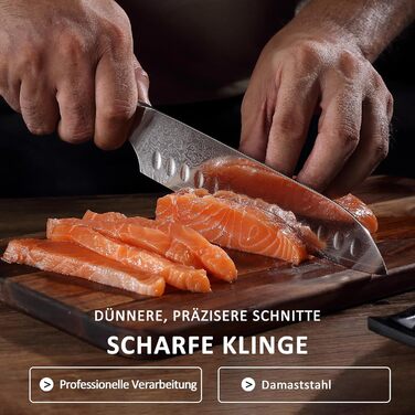 PAUDIN Сантоку ніж з дамаської сталі 17 см, професійний кухонний ніж з VG10 серцем, ергономічна ручка G10