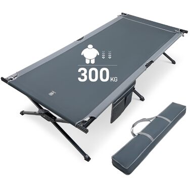 Розкладне ліжко для кемпінгу EVER ADVANCED XXL (214x106 см), посилене кемпінг-ліжко до 300 кг, сіре