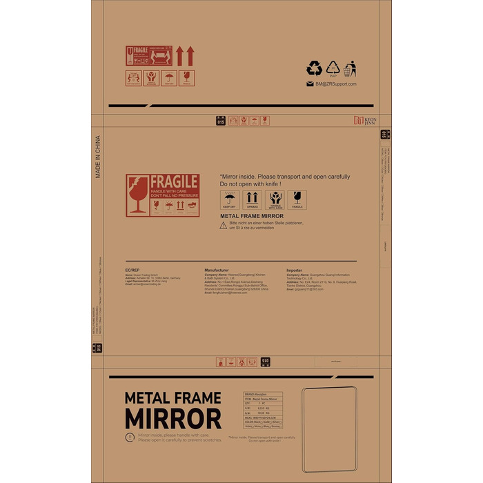 Дзеркало Keonjinn Wand Spiegel 40x50 см з металевим каркасом, прямокутне, для ванної, вітальні, спальні, коридору. Чорний колір.