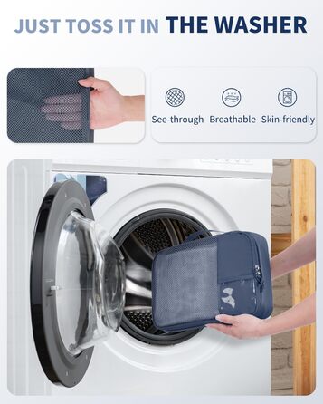 Набір органайзерів для валізи ECOHUB, 6 шт., дорожні компресійні сумки з ID-тегами, дихаючі органайзери для одягу та рюкзака з переробленого матеріалу (Синій)