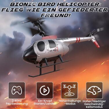 SIMREX Радіокерований гелікоптер 2.4 GHz, 2 режими швидкості, 20 хв польоту, для хлопчиків та дівчаток, іграшка для дітей