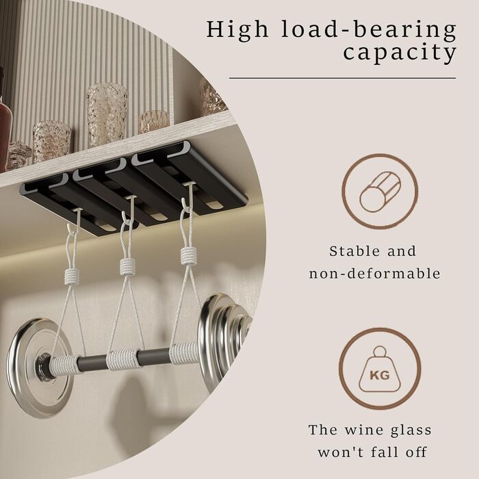 Набір тримачів для келихів Vaisoeny (4 шт.) - кріплення під шафу, без свердління, чорний