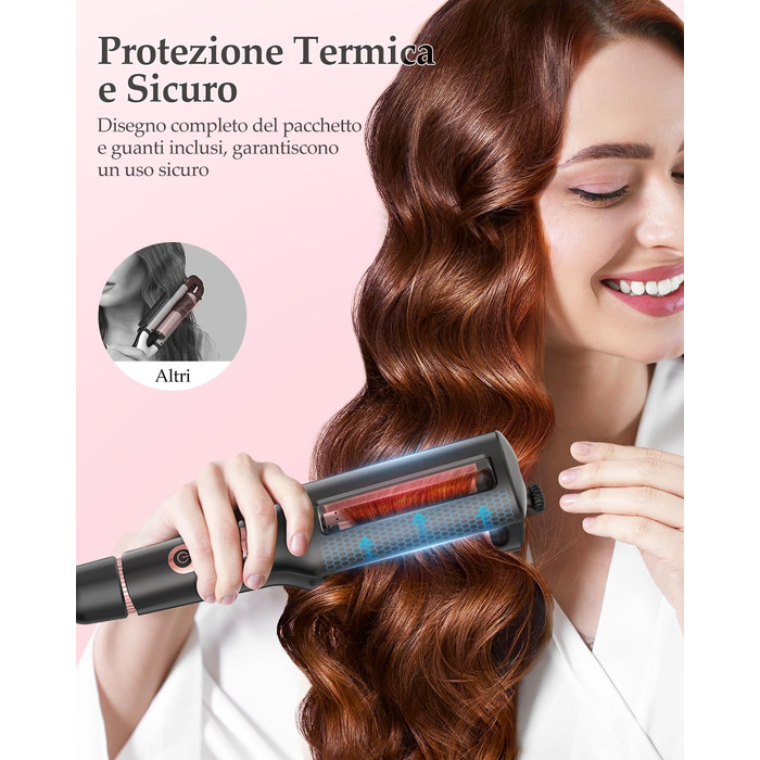 4-в-1 Випрямляч та завивачка для волосся - 22/25/32/38 мм, для створення хвиль, 4 температури (140-210°C), 3 насадки, чорний, Rose