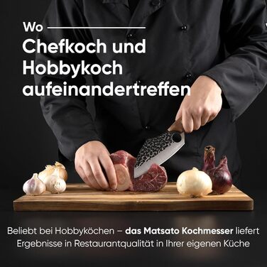 Японський ніж кухарський Matsato Damast з отвором для пальця, з дамаської сталі, універсальний для м'яса, овочів та риби, гострий та довговічний