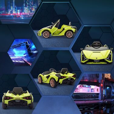 Електромобіль для дітей Lamborghini SIAN 12V, з пультом, музика, світло, металевий, зелений, 108x62x40 см, 37-60 місяців, HOMCOM