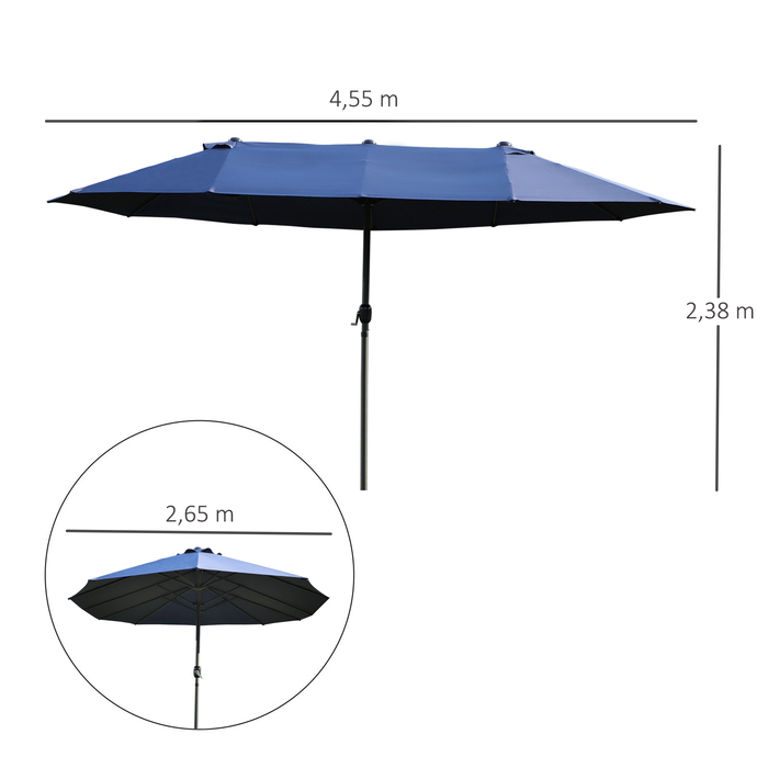 Outsunny Parasol Garden Parasol Market Parasol Double Parasol Patio Parasol з ручним рукояткою синій овал 460 x 270 x 240 см