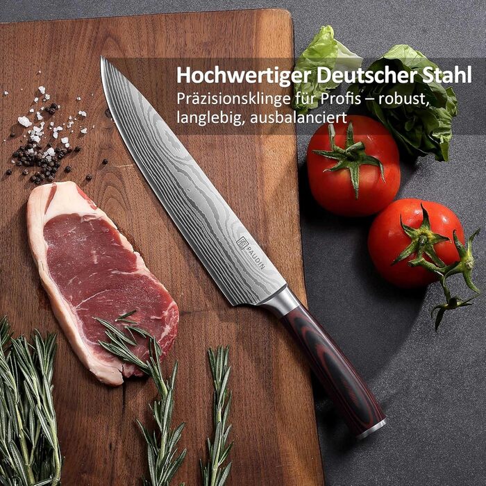 PAUDIN Profi Кухонний ніж 23см з нержавіючої сталі, ергономічна ручка, для професіоналів та любителів, ідеальний подарунок для кулінарів
