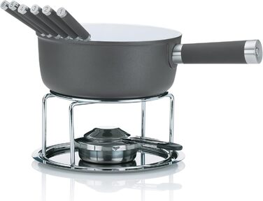 Набір для фондю Kela Käsefondue Set 10tlg: алюмінієвий посуд, керамічне покриття, для 6 осіб, з підставкою для палива та виделок