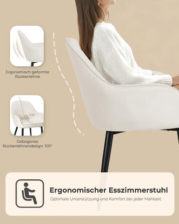 Крісло Eluchang для їдальні та кухні, з підлокітниками, оксамитове, на 4 шт., кремове