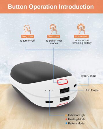Jonwall Електричний нагрівач рук 2 шт. 5000mAh, перезарядна батарея, магнітний, портативний, USB Powerbank, подарунок для жінок та чоловіків, чорний