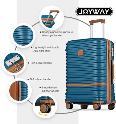 Набір валіз Joyway 6шт з жорстким корпусом, beauty-кейс, косметичка, 4 колеса, TSA-замок, морсько-коричневий (блакитний/коричневий), набір ручної поклажі 4шт