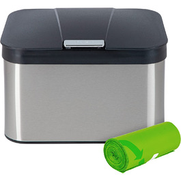 Контейнер для органічних відходів ONVAYA для кухні / контейнер для компосту з кришкою / контейнер для органічних відходів з нержавіючої сталі / органічний контейнер для відходів / без запаху і герметичний / 4,3 літра (нержавіюча сталь сріблястого кольору з мішком для сміття)