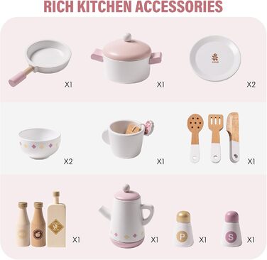 Дерев'яна дитяча кухня ROBUD з реалістичним аксесуаром. Ігровий набір для дітей, сучасний дизайн, подарунок від 3 років.
