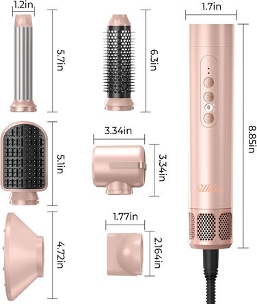 Щітка для фена Air Styler 5in1 1000 Вт, бігуді 30 мм, 3 рівні, в т.ч. рукавичка (рожева)