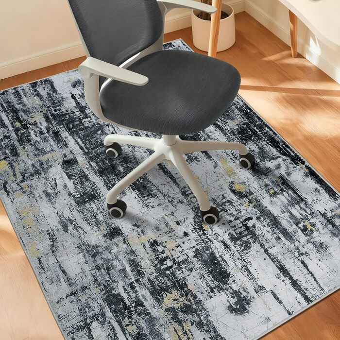 Килимок для підлоги під стілець для твердої підлоги Бохо, килимок для столу, антиковзний килим для офісного стільця (120x150 см, Чорне Золото)