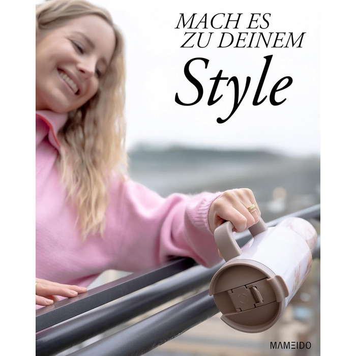 Термокружка MAMEIDO з трубочкою, 1200 мл, Pearl Marble: подвійні стінки, ізольована, з кришкою, не протікає