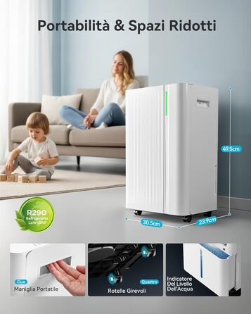 EUHOMY Електричний осушувач повітря для підвалу з відведенням води, тихий, енергоефективний, з автоматичним розморожуванням, таймером, для квартири до 50 м² (20 л/24 год)