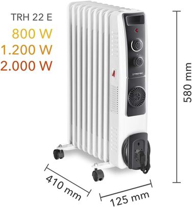 Радіатор TROTEC TRH 22 E 800/1200/2400 Вт, 9 ребер, турбовентилятор, для приміщень 25 м/60 м