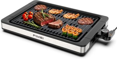 Електричний гриль FIMEI для столу 1800W з антипригарним покриттям, регулюванням температури, для балкону, дому та вулиці, з піддоном для збору жиру (можна мити в посудомийній машині)