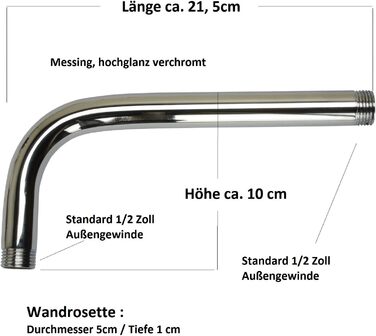 Верхній душ Sanixa з настінним кронштейном 3 типів струменів Душова лійка Душова лійка Душова лійка проти вапна (довжина 20 см)
