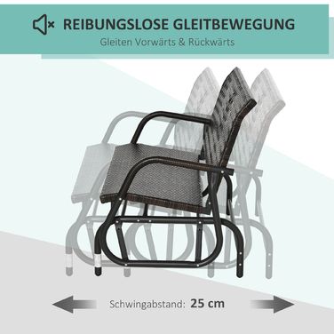 Лавка-гойдалка з поліротангу Outsunny 2-місна, Patio Garden Loveseat, Садова гойдалка зі спинкою, Лавка, Лавка в парку, Коричнева, 70x120x84см| Аосом