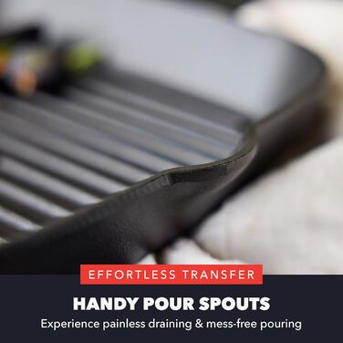 GreenPan x Bobby Flay сковорода-гриль з чавуну, квадратна, 27.9 см, попередньо обпалена, професійна якість, міцна, з ручками, сумісна з індукцією, для плити, духовки, гриля та вогню, для квадратних грилів 28 см, чорна