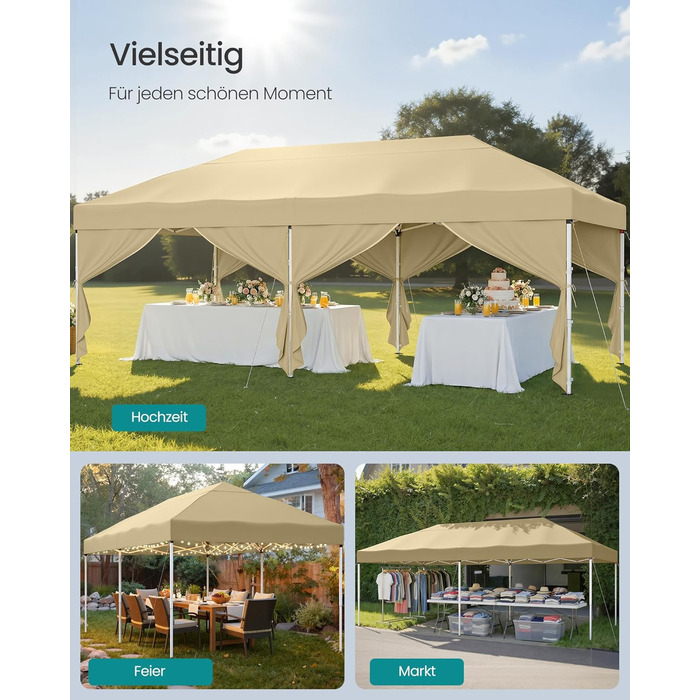 Павільйон SONGMICS 3x3 м, розкладний, для саду, відпочинку, вечірок, захист від сонця та дощу, портативний, бежевий