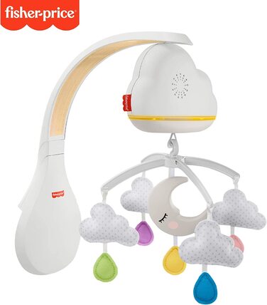 Нічник Fisher-Price CDN41-3-в-1 із заспокійливою музикою і білим шумом із зоряними вогнями для дітей від 0 місяців і старше (мобільний телефон з хмарами ігрова подушка)