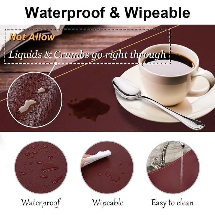 Підставки під тарілки Leder Platzsets, бордові, 6 шт., миючі, водонепроникні, для дому, кухні, на вулицю